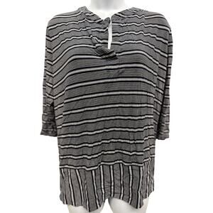 Talbot Womens Plus SZ 3xp Top Round Neck Striped 3/4 Sleeve black petite white